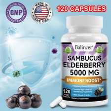 Elderberry 5000mg 120 Capsules For Immune System Health Contains Vitamin C Zinc