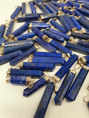 Lapislazuli Anhänger Spitze Stift Silber gefasst 3-5cm Edelstein Heilstein Lapis - Picture 5 of 5