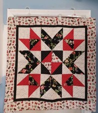 Christmas Quilt Patchwork Flowers Gifts Red Snowflakes Reversible 36x36 See Note
