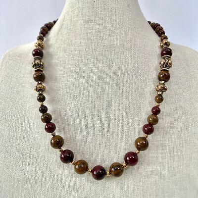 Vintage Polished Stone Bead Necklace 24''