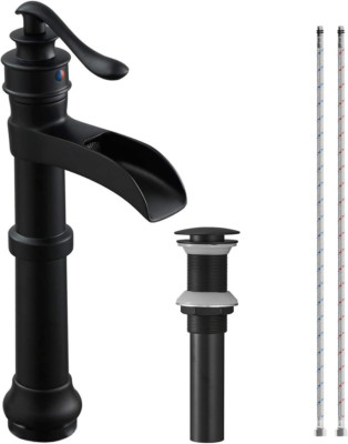 Black Bathroom Faucet Vessel Sink Matte Waterfall Farmhouse Single Hole Antique