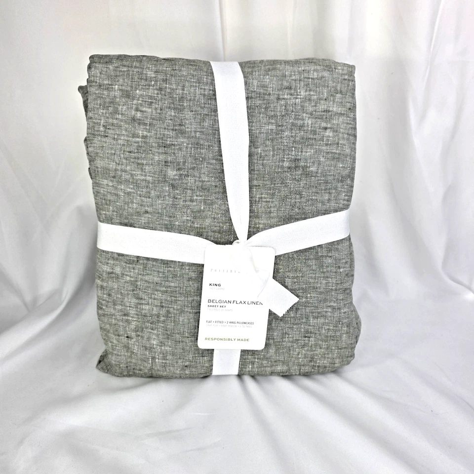 Pottery Barn Belgian Linen King Sheet Set Dark Green NWT  4 Pcs - Image 3 of 4