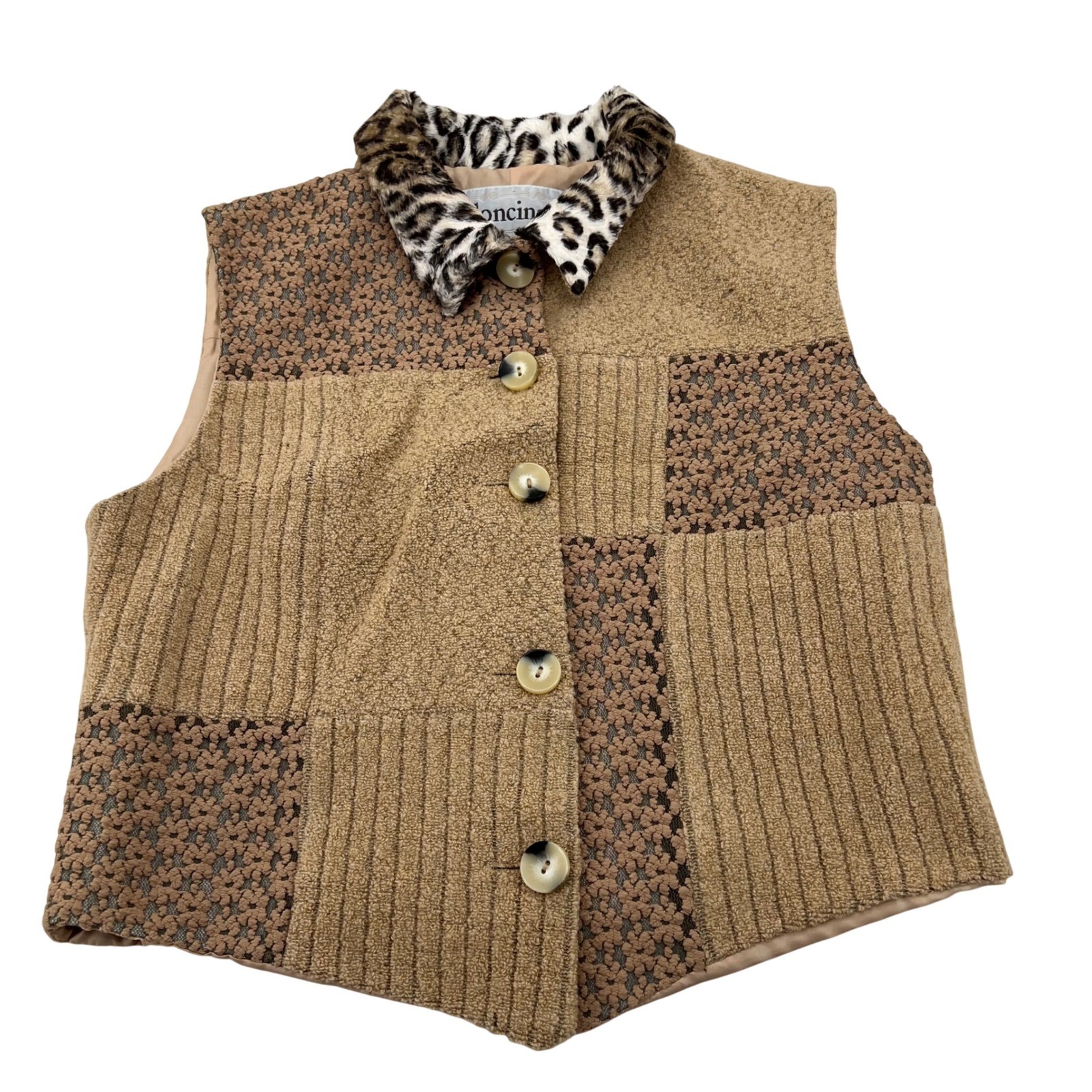 CONCINNO Patchwork Vintage Vest Leopard Collar Wo… - image 1
