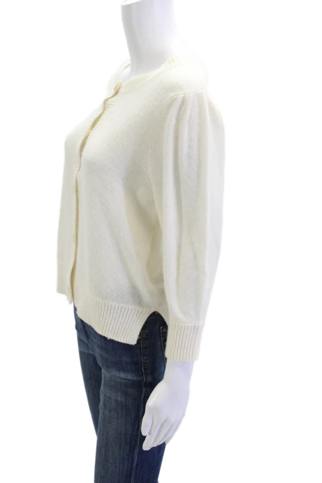 Cardigã feminino Allude suéter cashmere branco gola redonda manga 3/4 botão tamanho P - Imagem 2 de 4