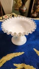 Vintage Fenton Silver Crest Ruffled Compote Milk Glass Pedestal Candy Dish