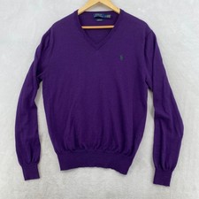 Polo Ralph Lauren Men's Custom Fit V-Neck Merino Wool Sweater Purple L/G