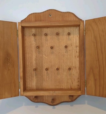 Vintage Wooden Key Cabinet Unpainted Wall Mount Holder w/Doors Cottagecore