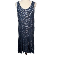 Maeve Navy Blue Lace Overlay Midi Dress Sleeveless Sheath XL Christmas Holiday