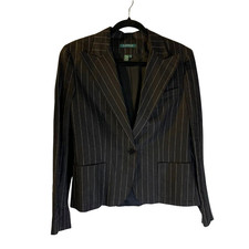Lauren Ralph Lauren Women's Linen Pinstriped Blazer Jacket Size 8 Black Preppy
