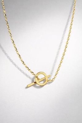 14K Yellow Gold Circle & Bar Necklace- Minimalist Geometric Style 18''