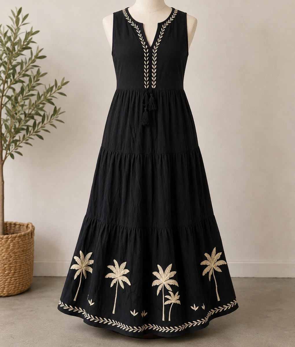 umgee black embroidered dress Umgee Womens Medium Mini A Line Dress Black Embroidered Floral 3/4 Sleeves