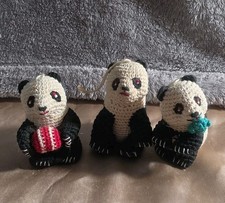 3 Lillian Vernon Crocheted Pandas Tree Ornaments Retired Vintage