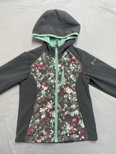 Free Country Girls Softshell Stretch Jacket Floral Gray Teal Hood Size 5/6