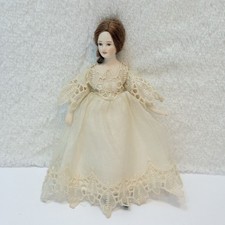 Vintage Artist Made 5.5" Bisque Dollhouse Doll in Ivory Ballgown