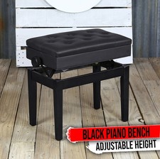 GRIFFIN Black Leather Piano Bench - Wood Vanity Stool Keyboard Seat Guitar Chair