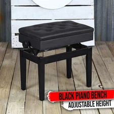 GRIFFIN Black Leather Piano Bench - Wood Vanity Stool Keyboard Seat Guitar Chair