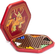 Classic Chinese Checkers Halma Board Game Set with Storage, 12.6-Inch Wooden Boa