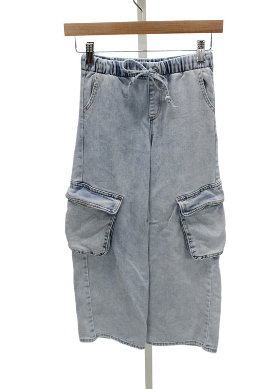 Tractr Childrens Girls Wide Leg Cargo Jeans Blue Cotton Size 8