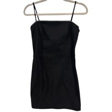 Venus Black Mini Dress Rhinestone Trim Spaghetti Strap Square Neck LBD Size S