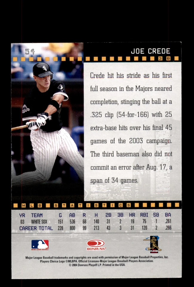Signed Baseball Card Auto Joe Crede 2004 Donruss Studio #54 Chicago White Sox - Image 2 of 2