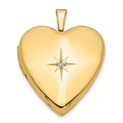 14K Gelbgold Diamant Stern 20mm Herz Medaillon Anhänger Halskette Herren Damen