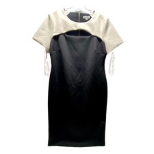Calvin Klein Peep Chest Sheath Dress Women's 14 Black White Business Formal READ