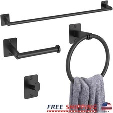 4 Piece Bathroom Hardware Set Towel Bar Ring Holder Hook Rustproof Matte Finish
