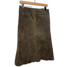 Passport Leather Suede Paneled Midi Skirt Chocolate Brown Size Medium