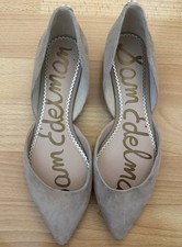 Sam Edelman Women 8M Beige Leather Pointed Toe Ballet Flats Slip-On Scalloped