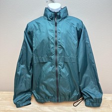 Vintage Eddie Bauer EBTEK Jacket Mens Large Green Hooded Nylon Windbreaker 90s
