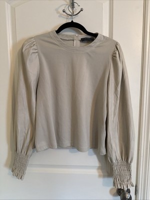 Bagatelle Collection Women s Puff Sleeve Cream Beige Blouse Medium Preppy Boho