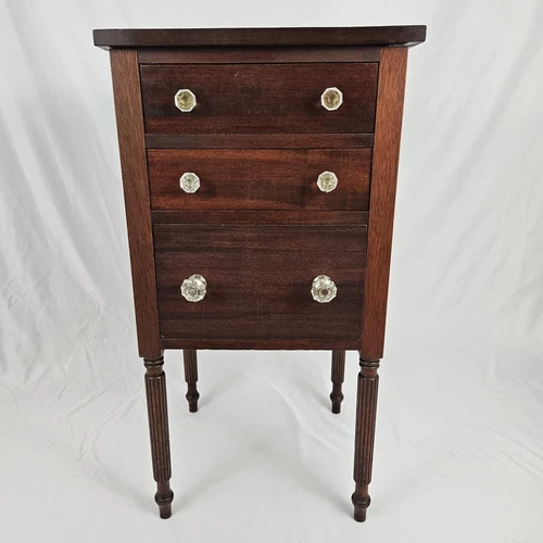 Vintage Sewing Cabinet Table 3 Drawer Flame Mahogany American Federal