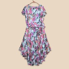Vince Camuto Midi Dress Womens Plus Size 1X Button Front Tie Floral Sundress NEW