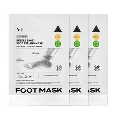 VT CICA Reedle Shot Foot Peeling Mask 40ml x 3 Pack   Exfoliating Foot Care Peel