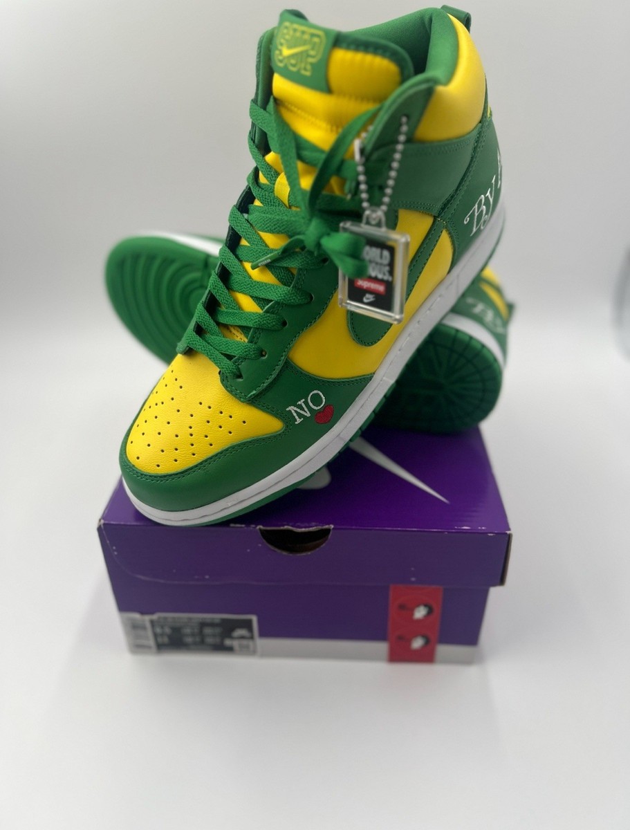 Nike Supreme SB Dunk High Yellow Green Men, 11 Women