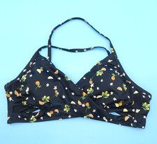 Victorias Secret XL Black Floral Fruits Wrap Style Triangle Bikini Top Swimwear