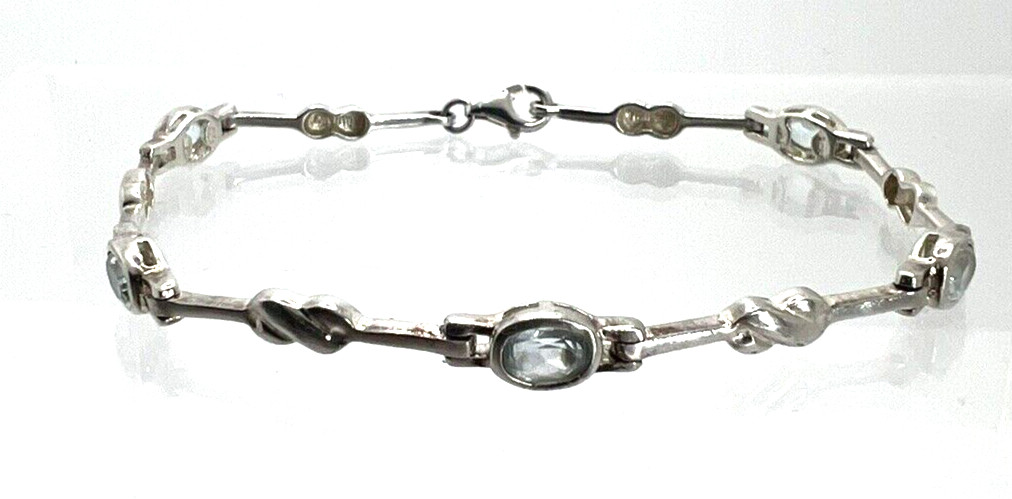Solid Sterling Silver 925 Light Blue Topaz Bracel… - image 1