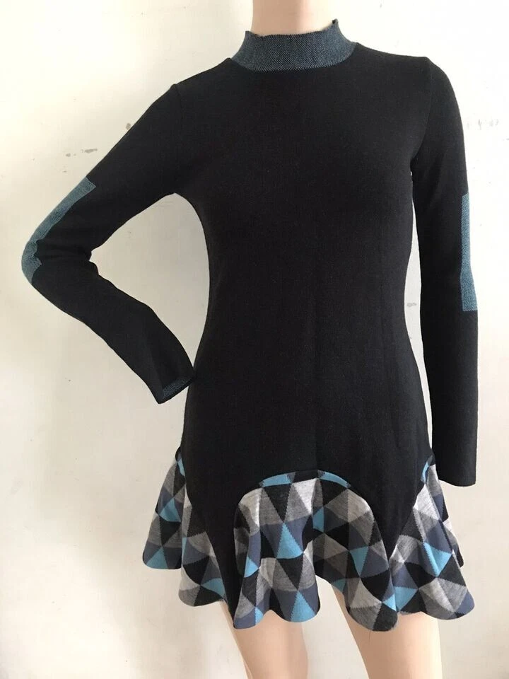 MINI VESTIDO LOUISE GOLDIN TOPSHOP NEGRO 100% LANA L REINO UNIDO 12-14 EU 40-42 NUEVO CON ETIQUETAS RARO Foto 2 de 4