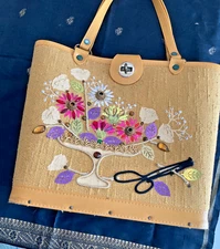 Vintage Enid Collins Jeweled Kit Bucket Purse #2 Excellent Canvas & Wood BIN