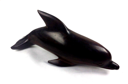Vintage Hand Carved Hard Wood Dolphin Sculpture Figurine 10" Long - Afbeelding 1 van 5