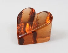 Fire And Light 3" x 3.5" Orange Glass Heart Signed Paperweight