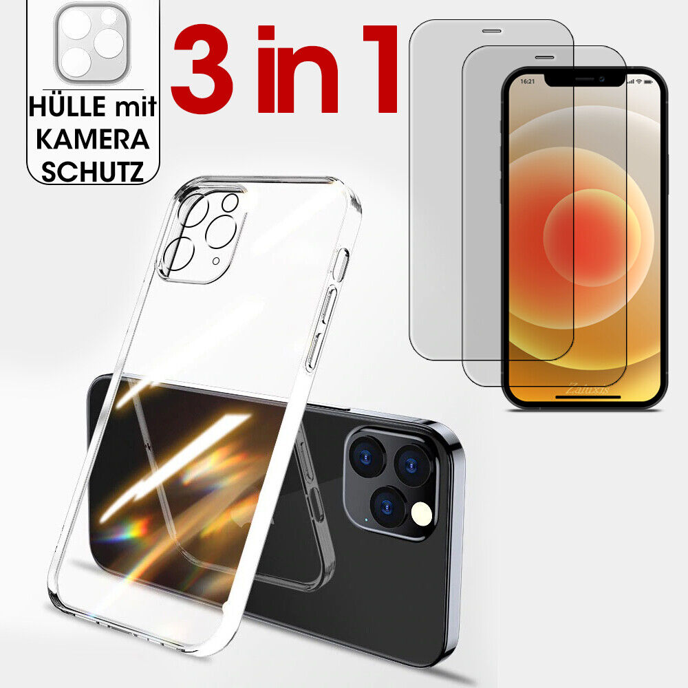 Hülle iPhone 13 12 11 Pro Max Schutz Kamera Case + 2x Panzerfolie Schutzglas 9H