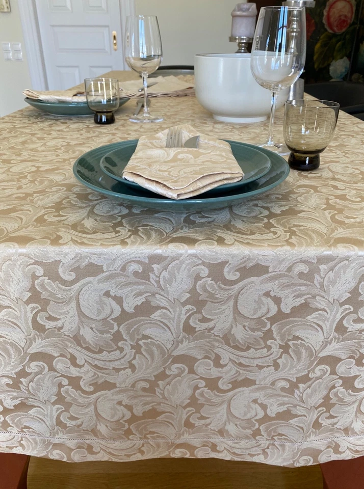 Deluxe Italian Jacquard Tablecloth Dining Set Embroidery 180x350x12people Beige - Image 4 of 4