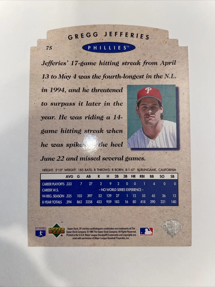 Gregg Jefferies 75 Upper Deck SC152 - Image 2 of 2