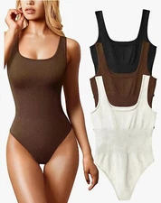 Women's Size: L. 3 Piece Bodysuits Sexy Ribbed Sleeveless Square Neck