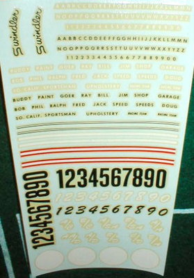 Swindler Slot Car Drag Classes Racing Water Slide Decals AMT 0-9 Full Sheet 1960