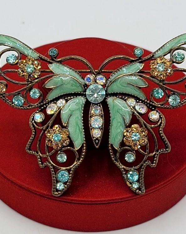 Vtg Brooch Pin Butterfly AVON N R Rhinestones Enamel Jewelry