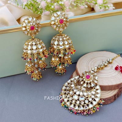 Indian Bollywood Style Zoya Earrings and Maangtikka Set - Multicolor