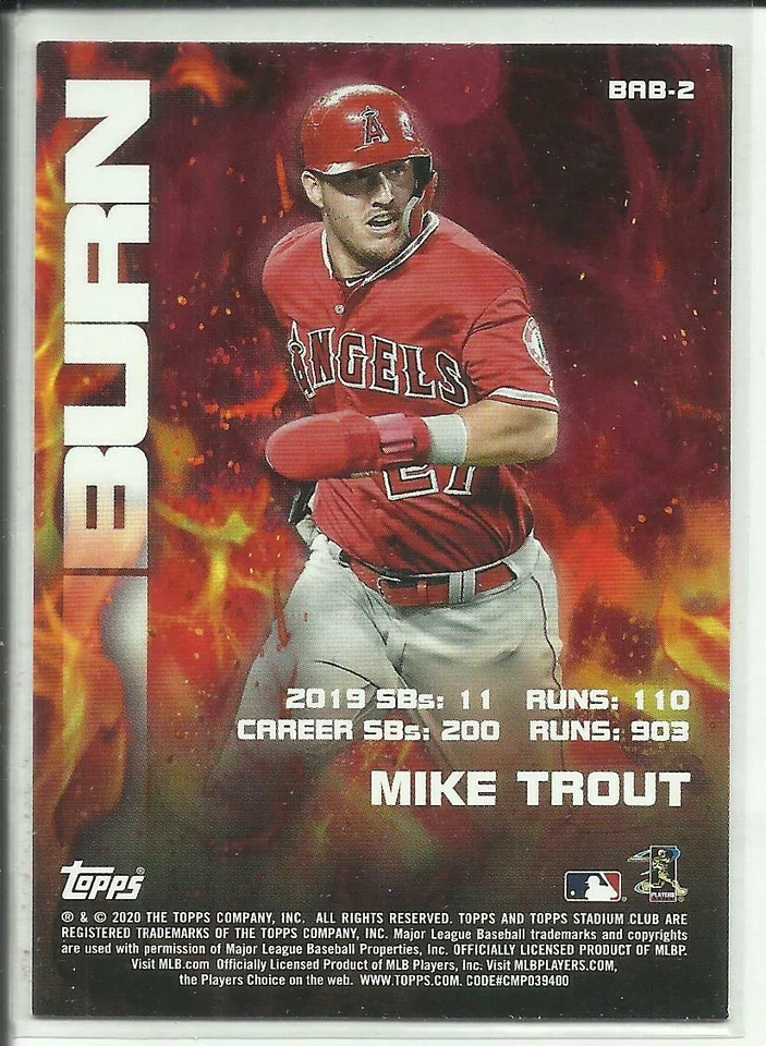 2020 Topps Stadium Club Bash & Burn Red Foil BAB-2 Mike Trout Los Angeles Angels - Image 2 of 2