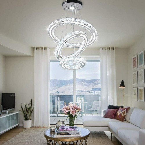 Modern Round 3 Ring Crystal 52W LED Pendant Lamp Chandelier Ceiling light Decor - Picture 3 of 12